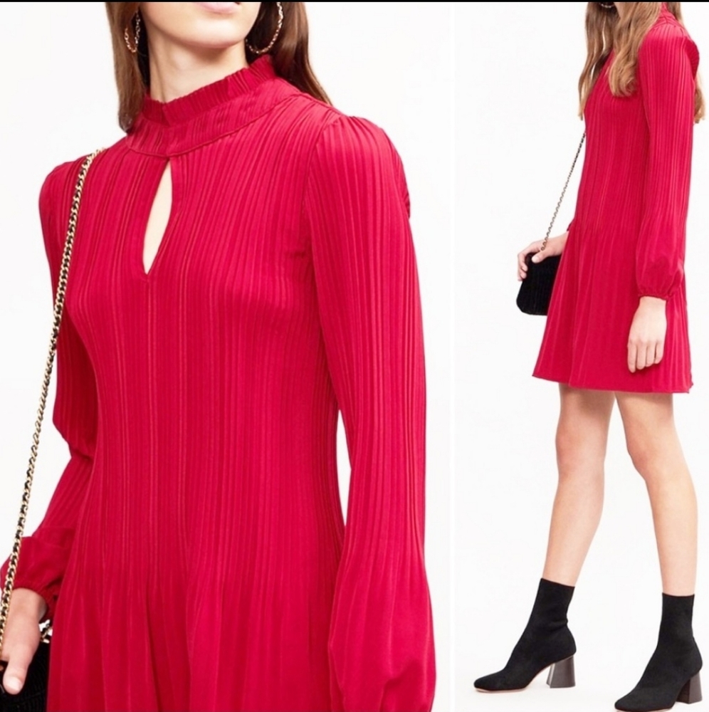SALE Maje Rockally Pleated Woven Dress In Raspberry